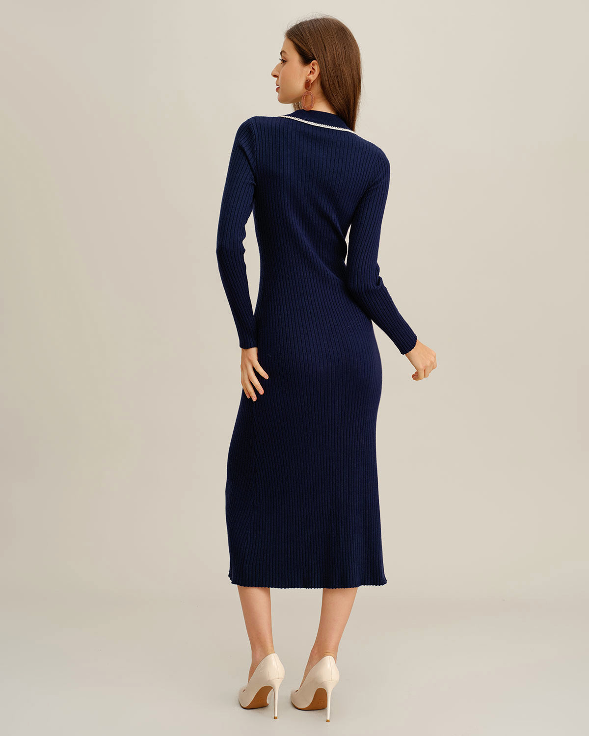 Vestido Suéter con Botón Contraste Azul