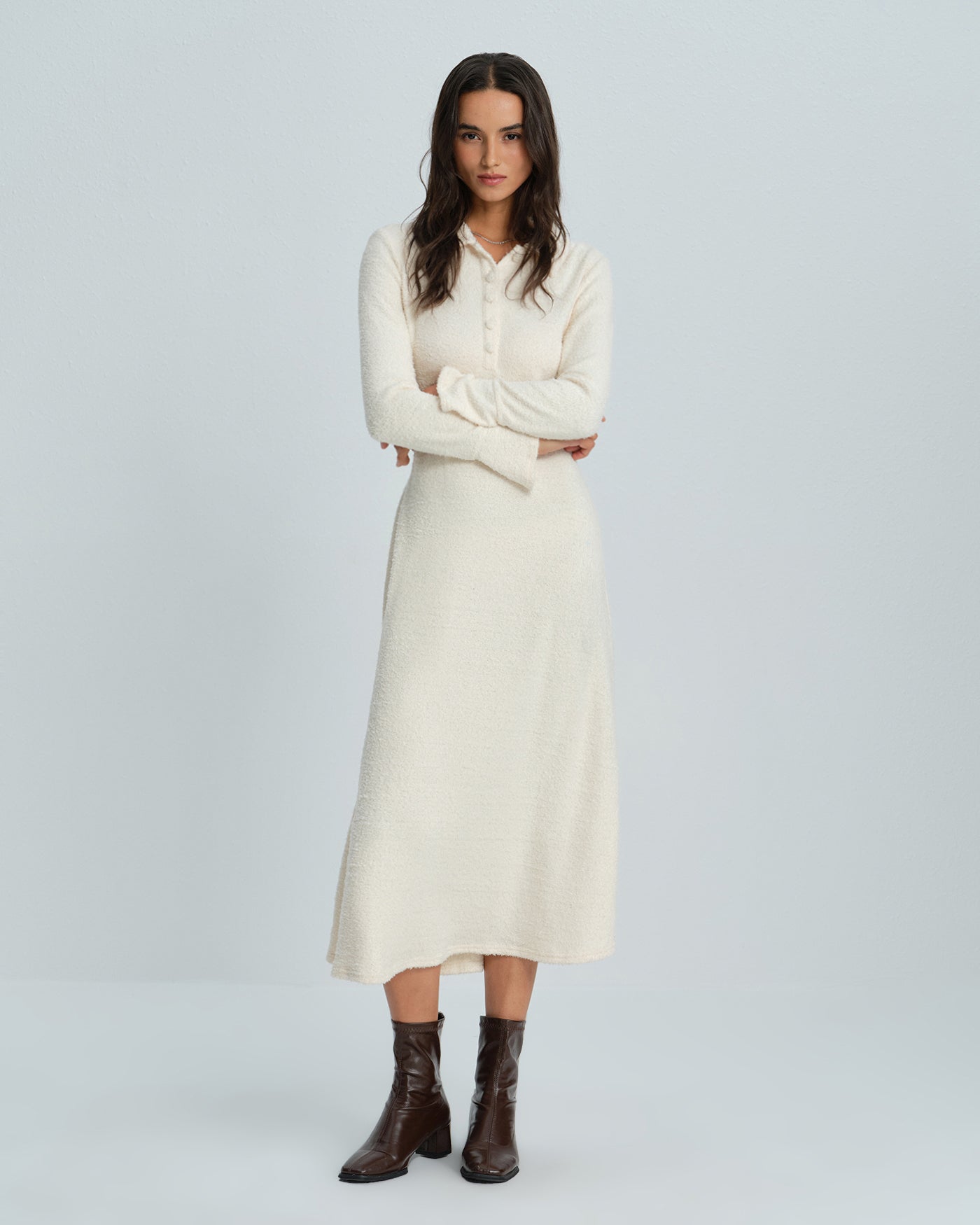 Vestido Midi de Manga de Campana Color Albaricoque