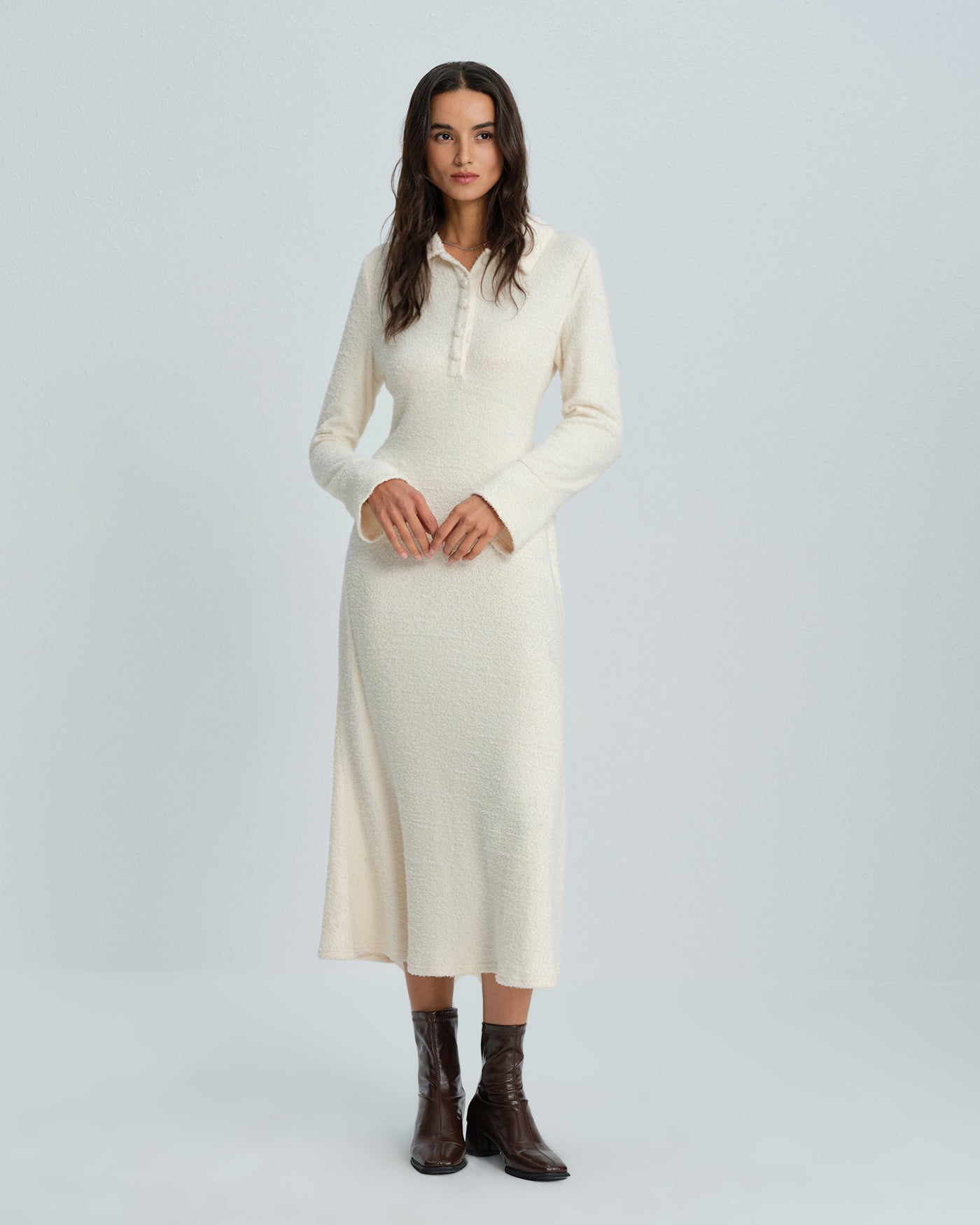 Vestido Midi de Manga de Campana Color Albaricoque