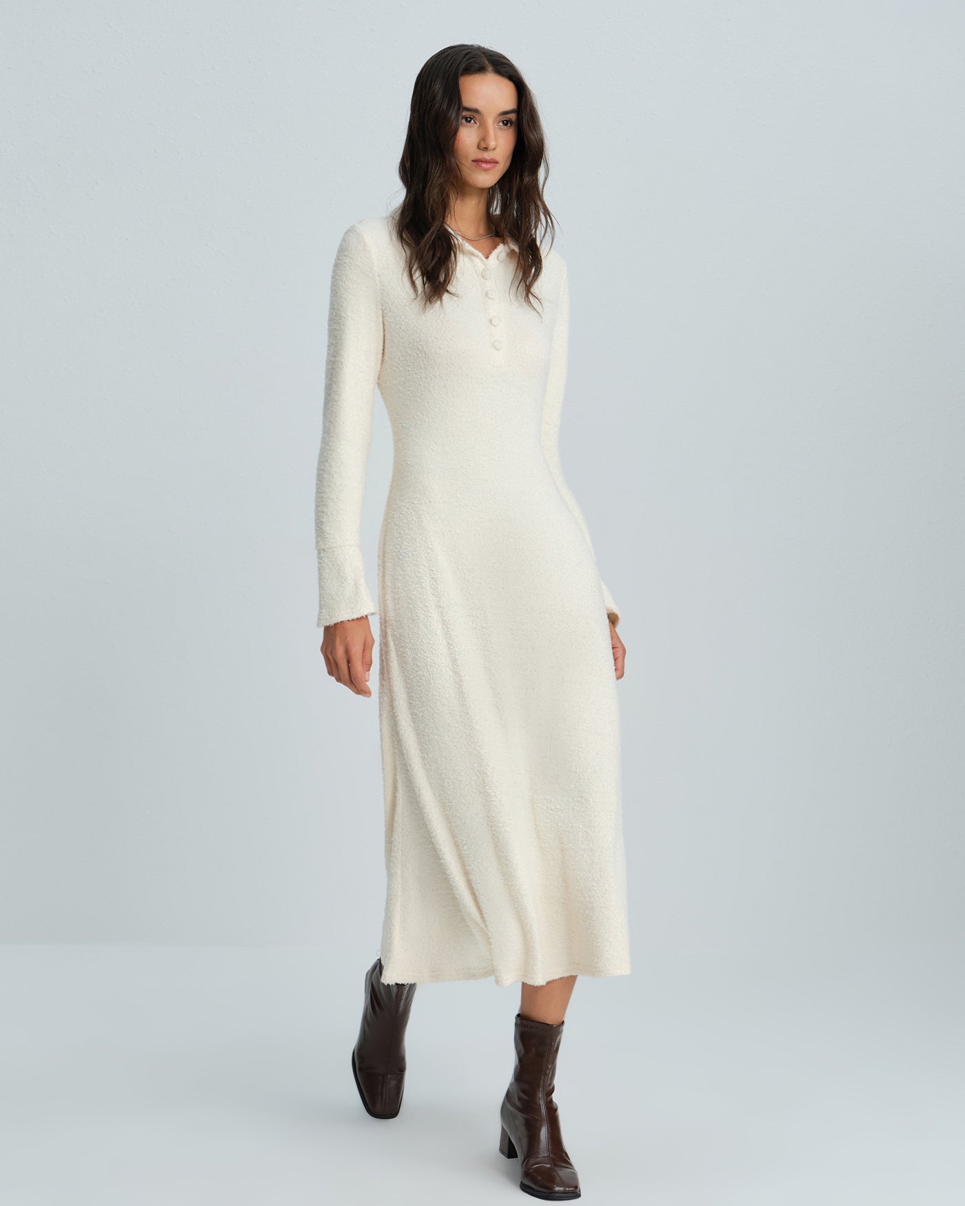 Vestido Midi de Manga de Campana Color Albaricoque
