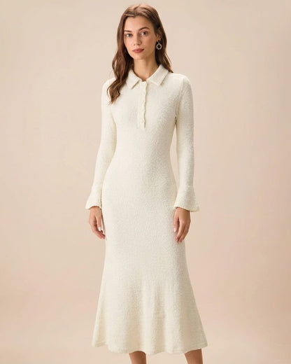 Vestido Midi de Manga de Campana Color Albaricoque