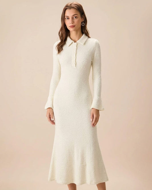 Vestido Midi de Manga de Campana Color Albaricoque
