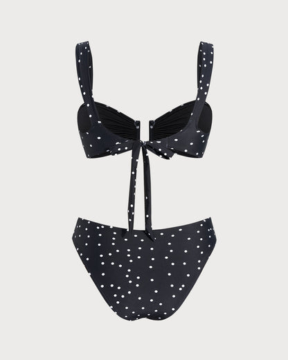 Conjunto de Bikini Bandeau con Lunares Negros