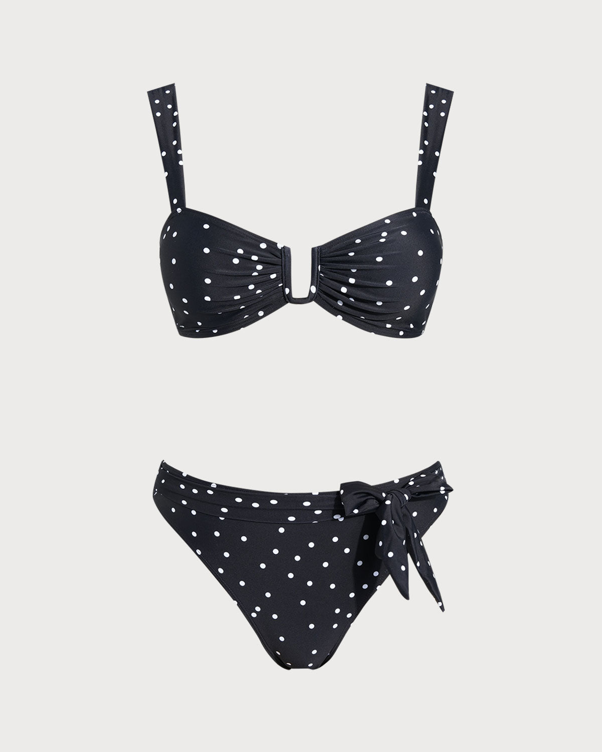 Conjunto de Bikini Bandeau con Lunares Negros