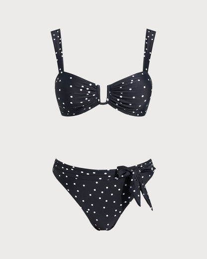 Conjunto de Bikini Bandeau con Lunares Negros