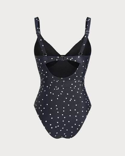 Traje de Baño de Una Pieza con Lunares Negros