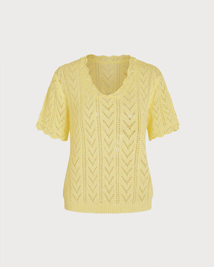 Suéter Texturizado Amarillo con Corte en V