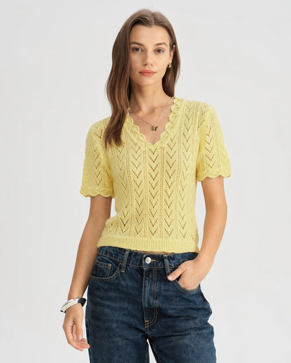 Suéter Texturizado Amarillo con Corte en V