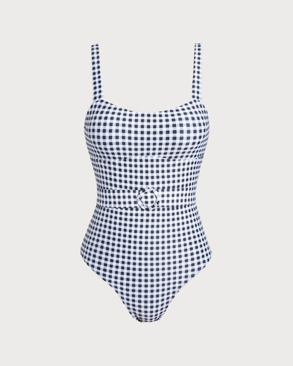 Traje de Baño de Una Pieza de Cuadros Negros