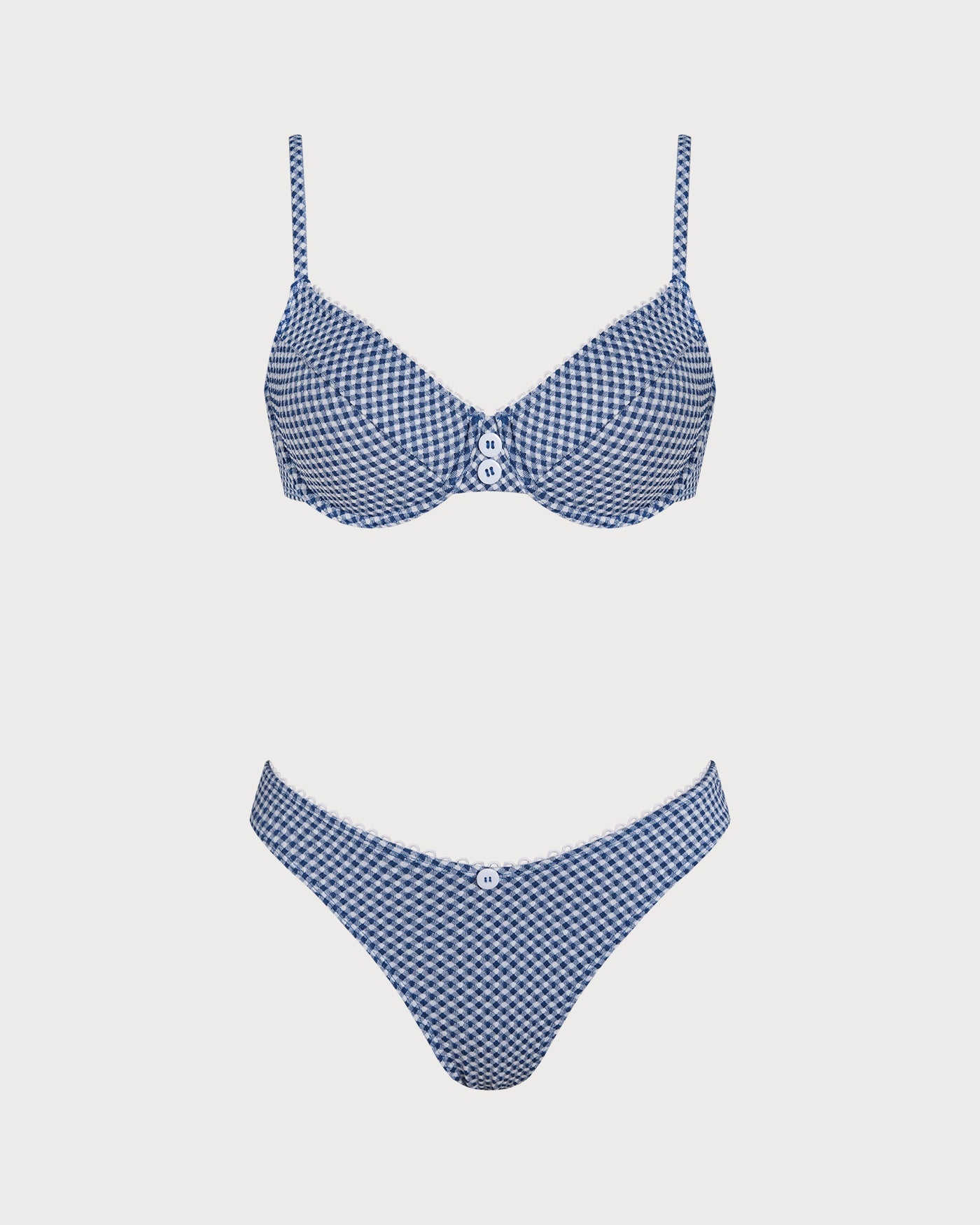 Conjunto de Bikini con Aros de Cuadros Azules