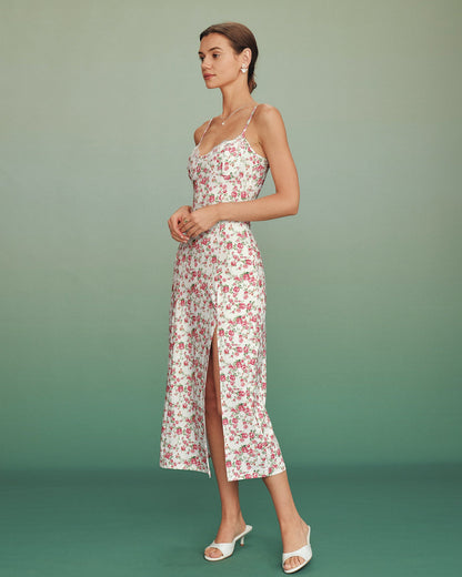 Vestido Maxi de Encaje Floral Rosa