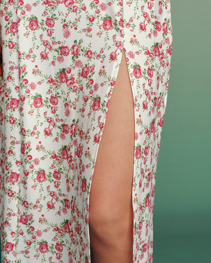 Vestido Maxi de Encaje Floral Rosa