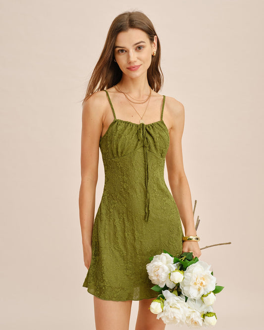 Vestido Mini Slip A-Line Arrugado Verde