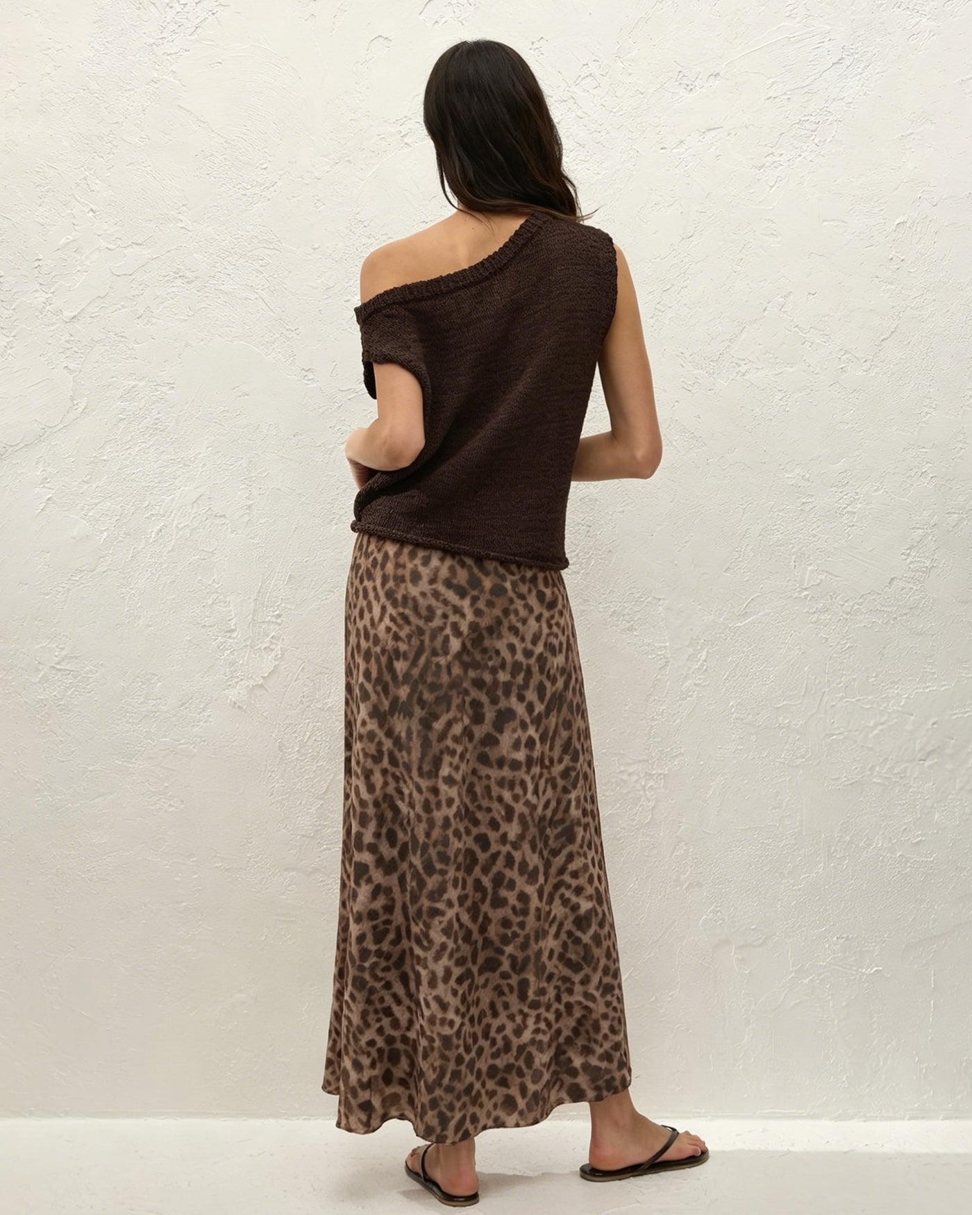 Falda Maxi de Malla con Estampado Animal Marrón