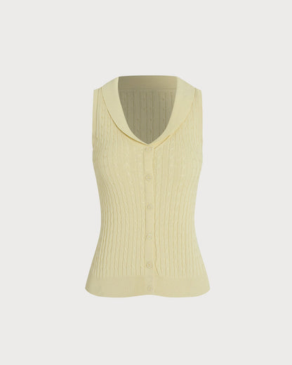 Cárdigan Texturizado Amarillo de Cuello en V con Botones
