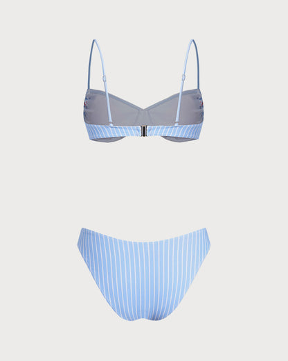 Conjunto de Bikini con Aros y Rayas Azules