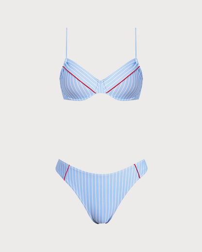 Conjunto de Bikini con Aros y Rayas Azules