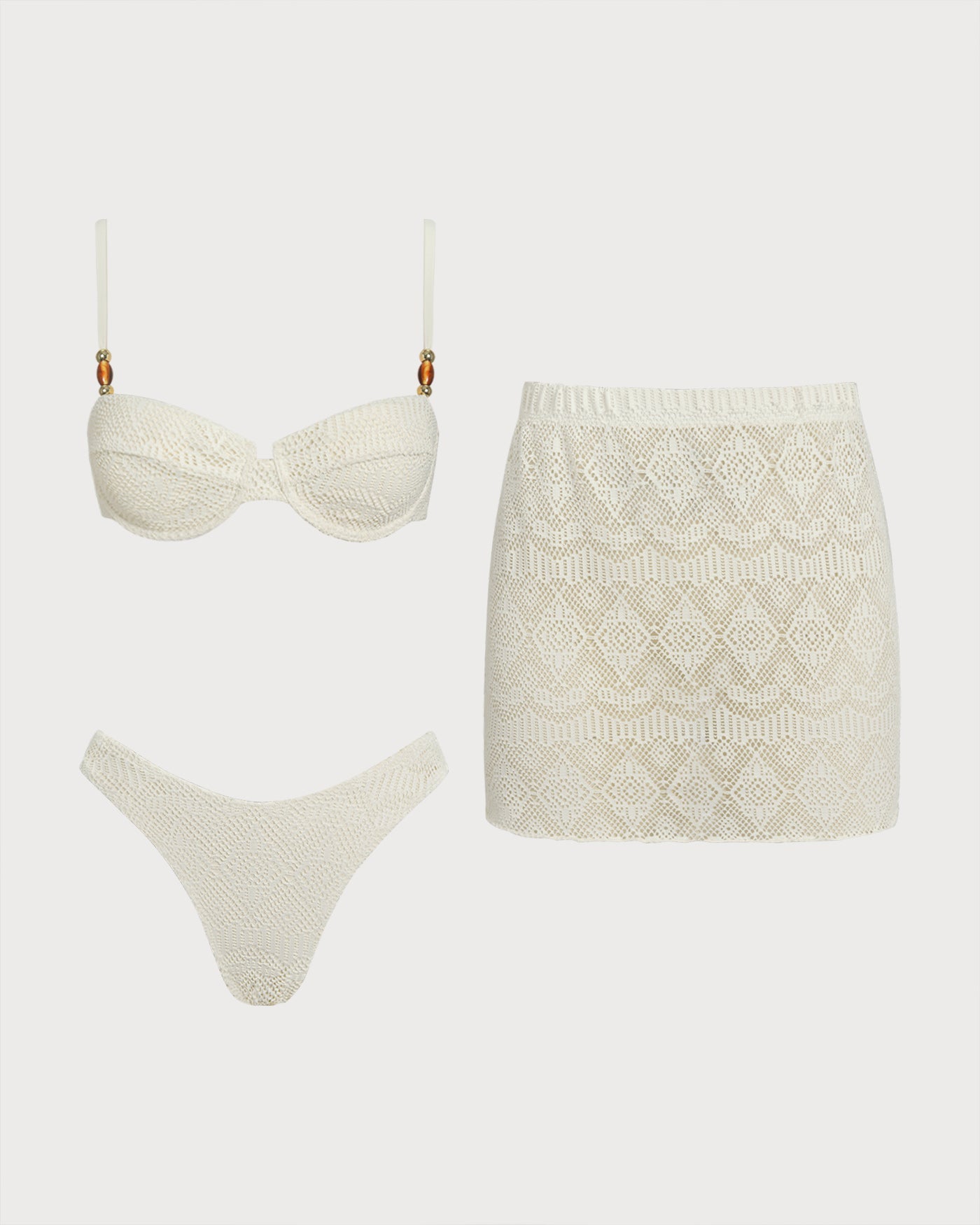 Conjunto de Tres Piezas con Aros Texturizados en Blanco