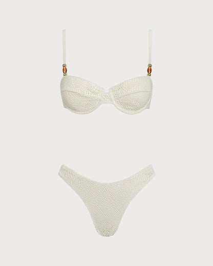 Conjunto de Tres Piezas con Aros Texturizados en Blanco