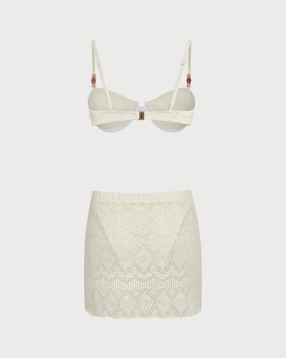 Conjunto de Tres Piezas con Aros Texturizados en Blanco