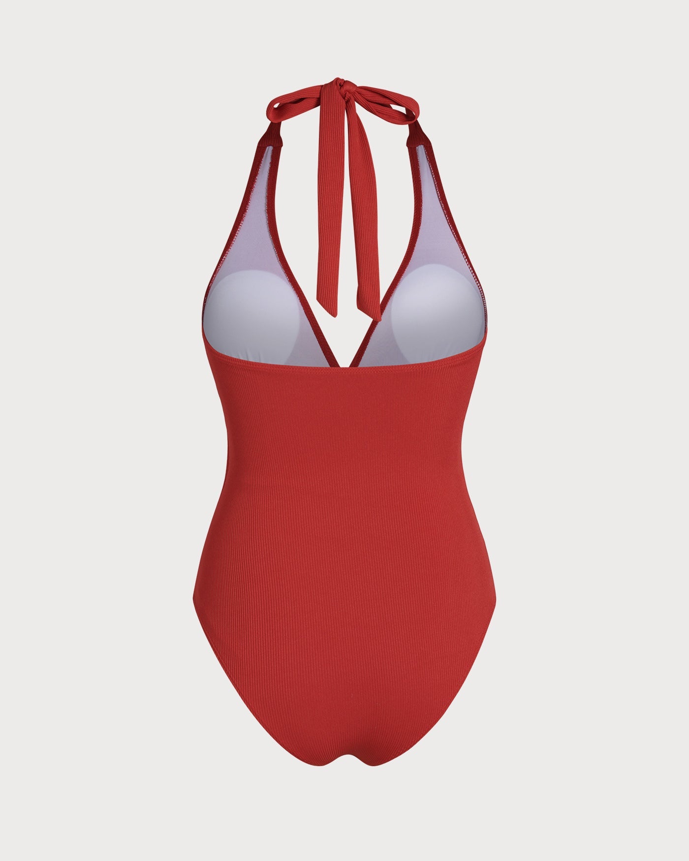 Traje de Baño de Una Pieza con Halter Rojo en Forma de Triángulo
