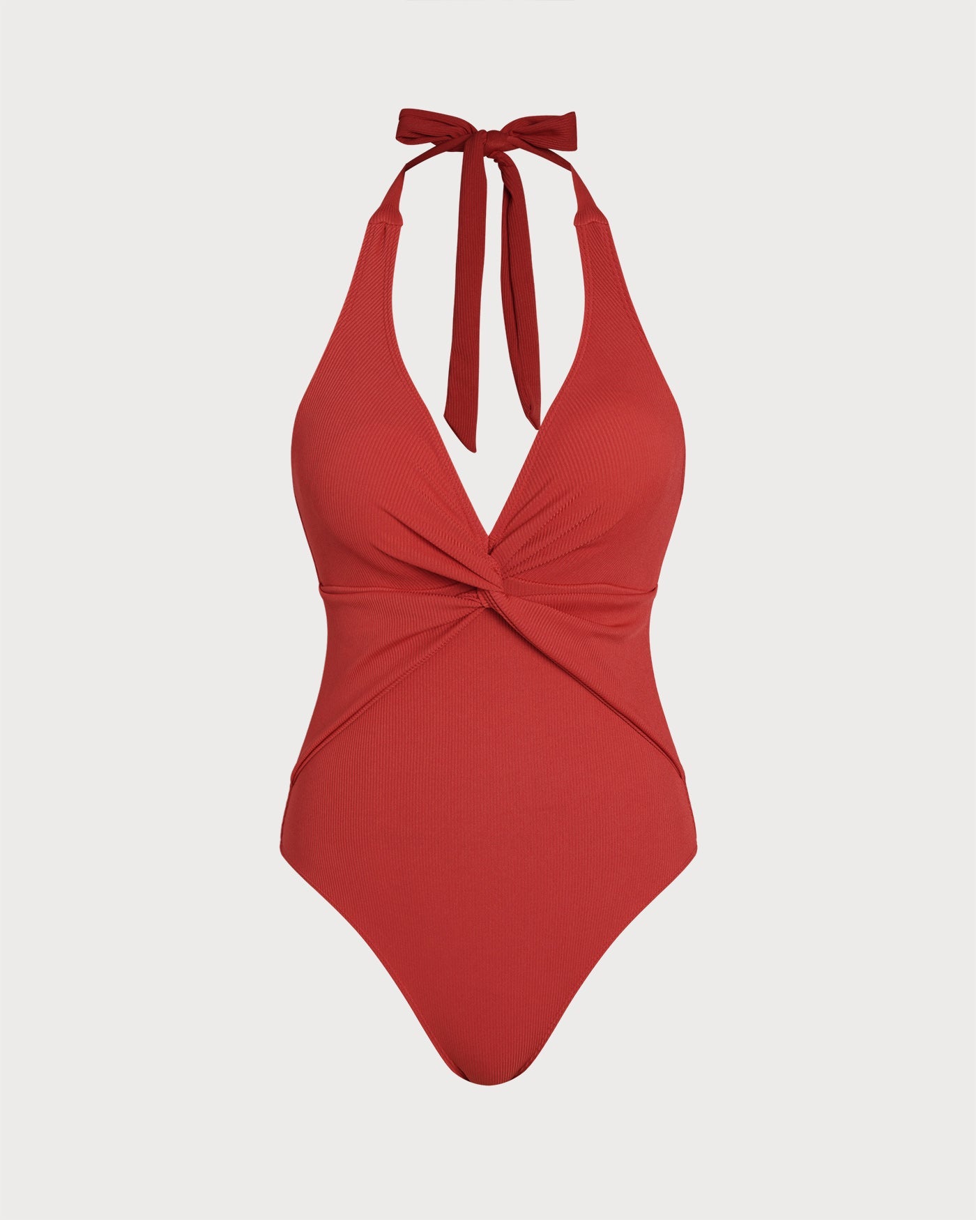 Traje de Baño de Una Pieza con Halter Rojo en Forma de Triángulo