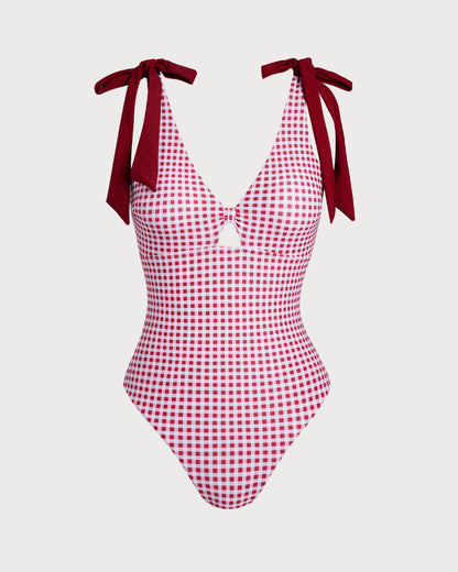 Traje de Baño de Una Pieza a Rayas en Color Rojo Vino