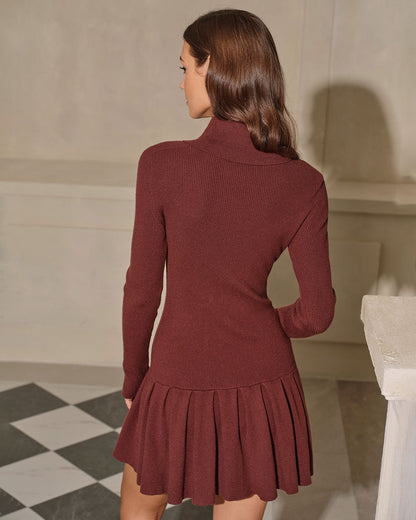 Vestido de Suéter Plisado A-Line Color Café