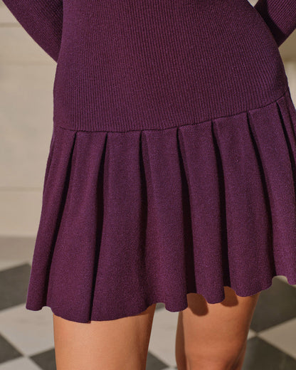 Vestido de Suéter Plisado A-Line en Púrpura