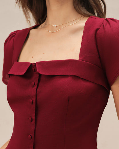 Blusa Roja de Cuello Cuadrado con Lazo Cruzado