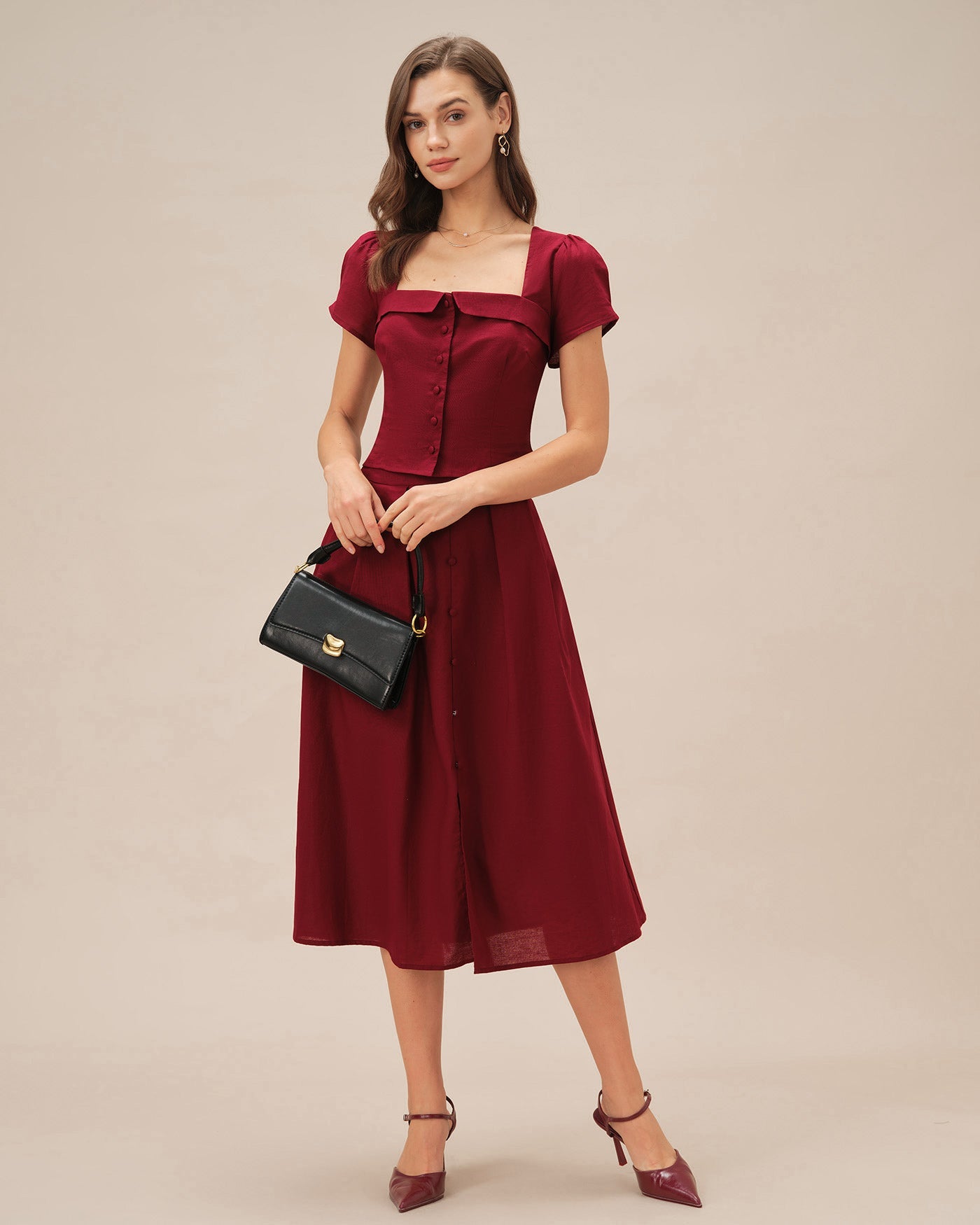 Blusa Roja de Cuello Cuadrado con Lazo Cruzado