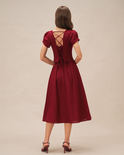 Blusa Roja de Cuello Cuadrado con Lazo Cruzado
