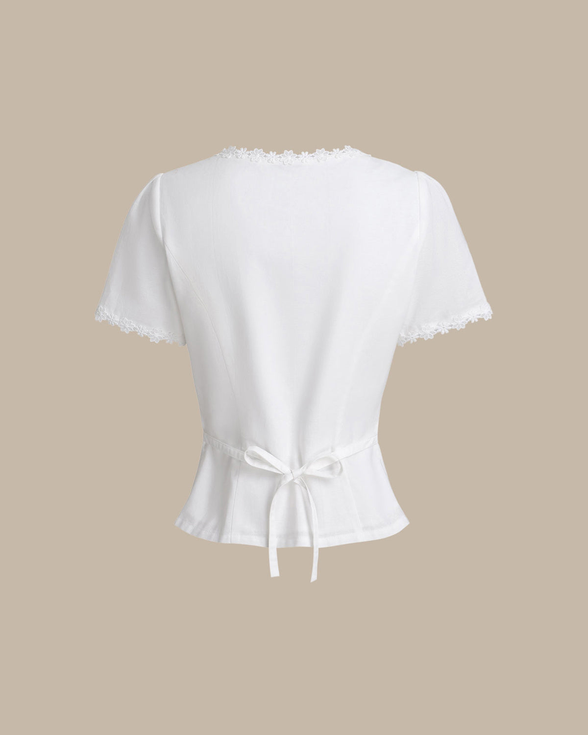 Blusa de Encaje con Botones y Cuello Cuadrado Blanca