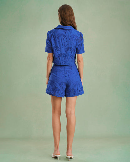 Blusa de Cuello con Botón Texturizado Azul