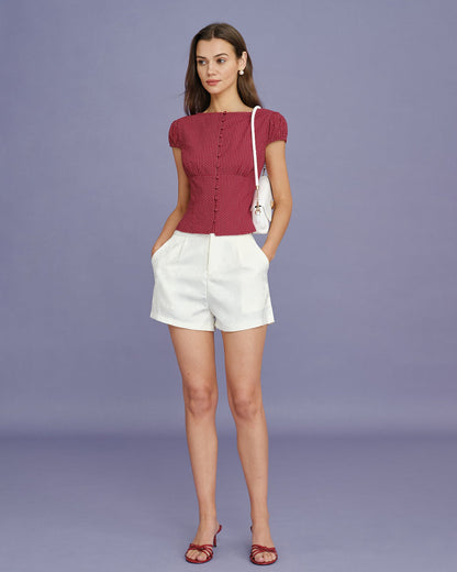 Blusa de Cuello Barco a Cuadros Roja