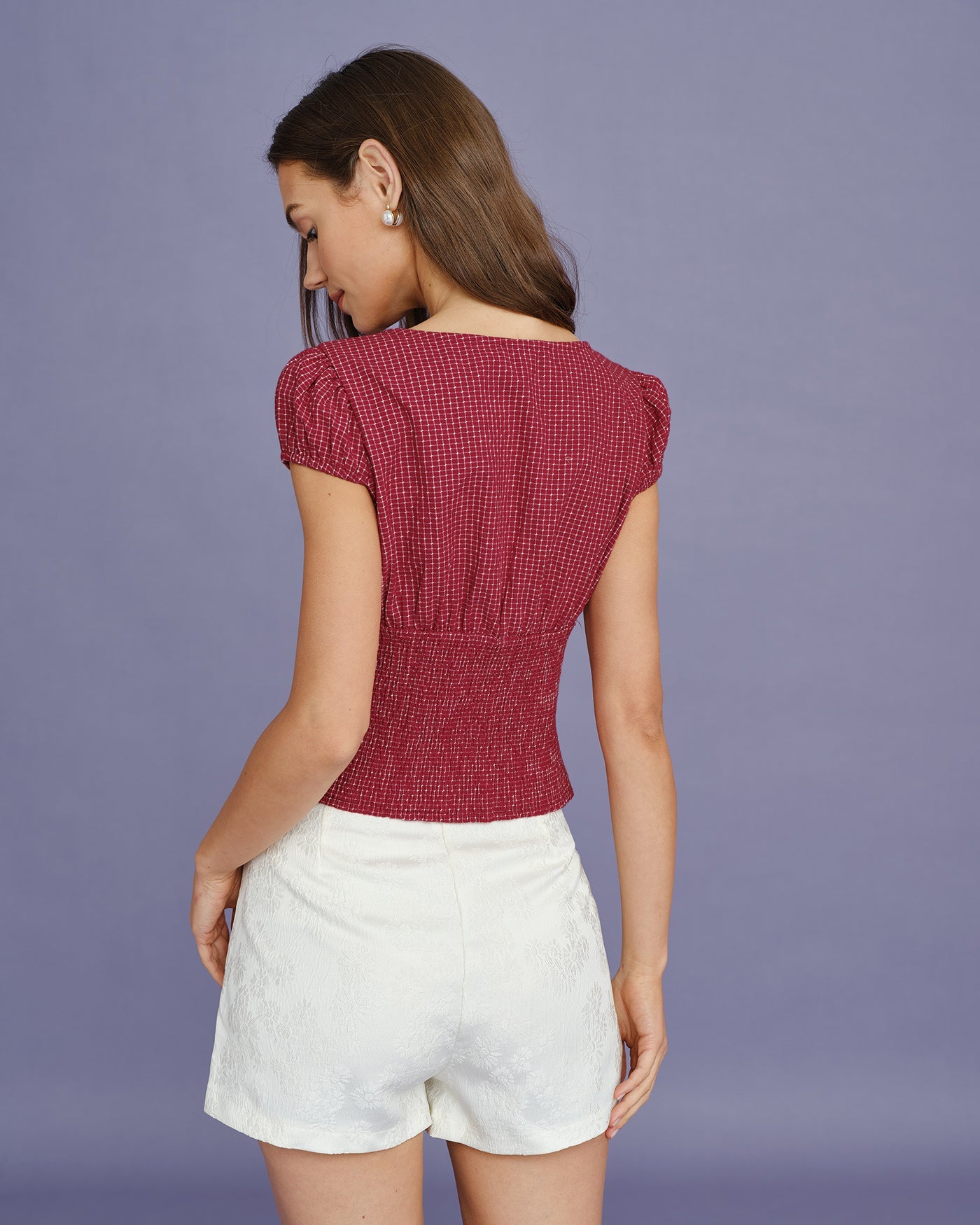 Blusa de Cuello Barco a Cuadros Roja