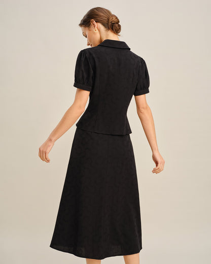Blusa con Botones y Cuello Bordado Negro