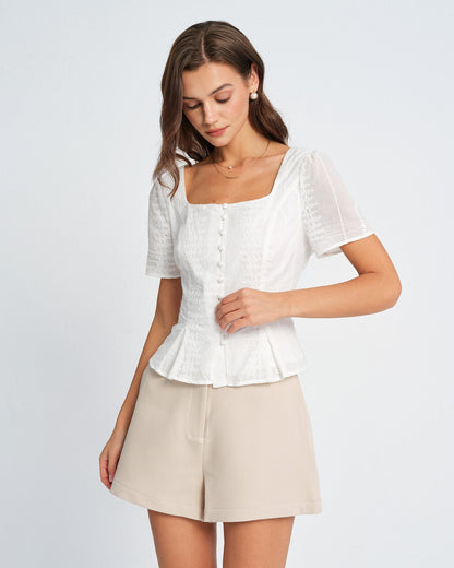 Blusa Texturizada Blanca con Flores