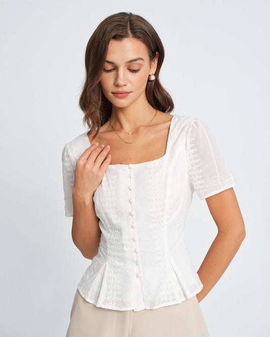 Blusa Texturizada Blanca con Flores
