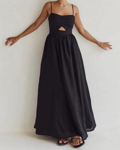 Vestido Maxi Slip Negro con Corte