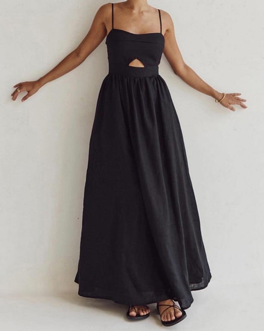 Vestido Maxi Slip Negro con Corte