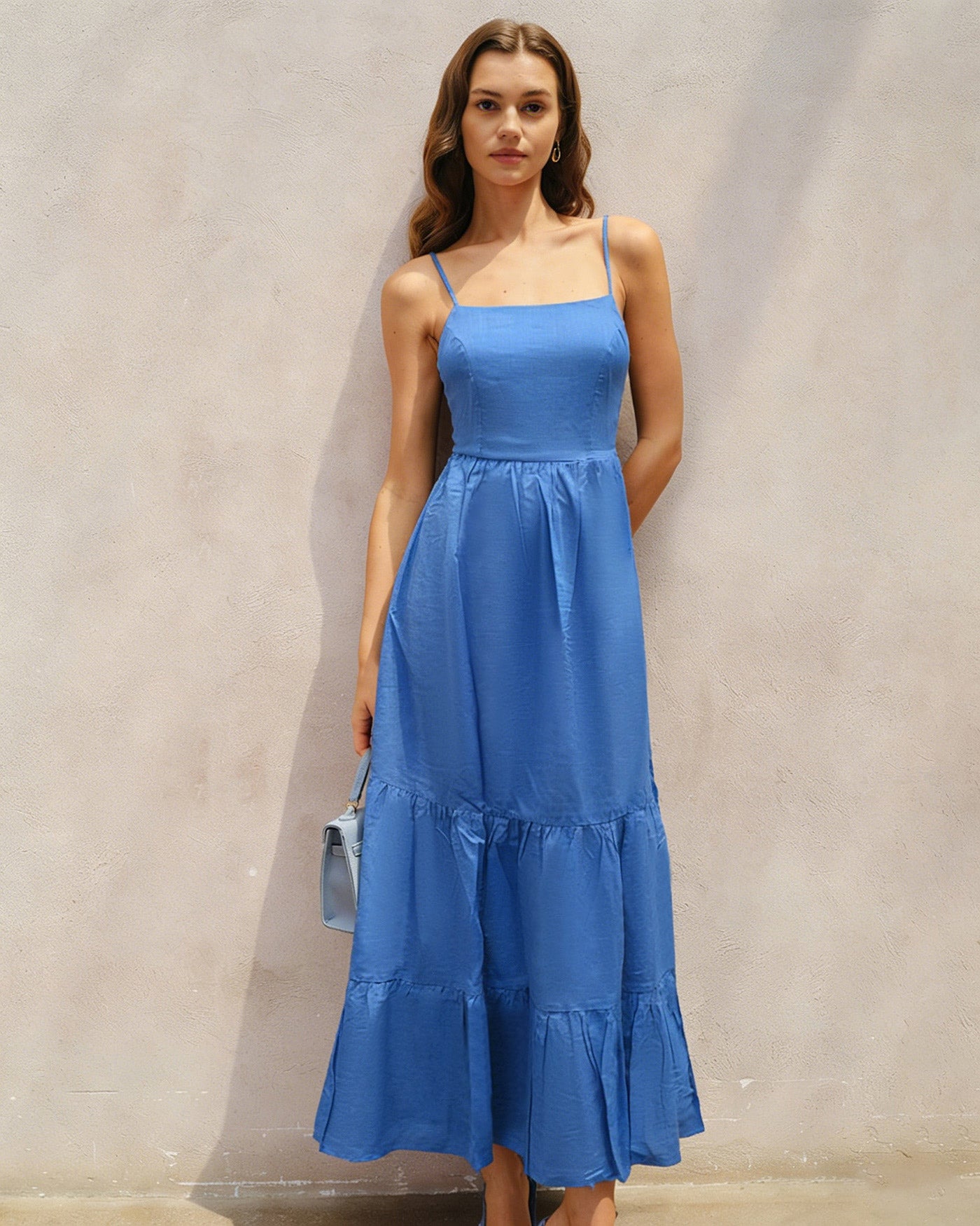 Vestido Maxi A-Line Sólido Azul