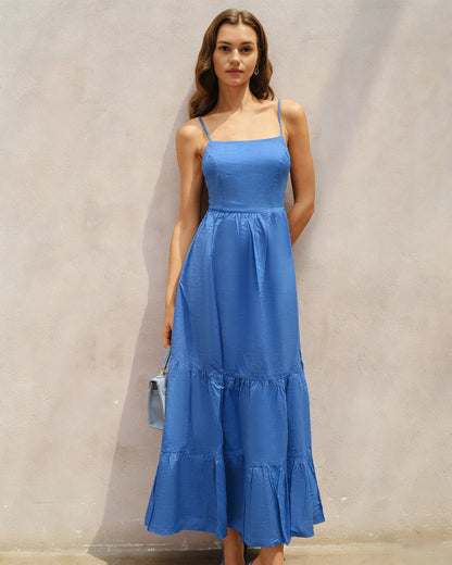 Vestido Maxi A-Line Sólido Azul