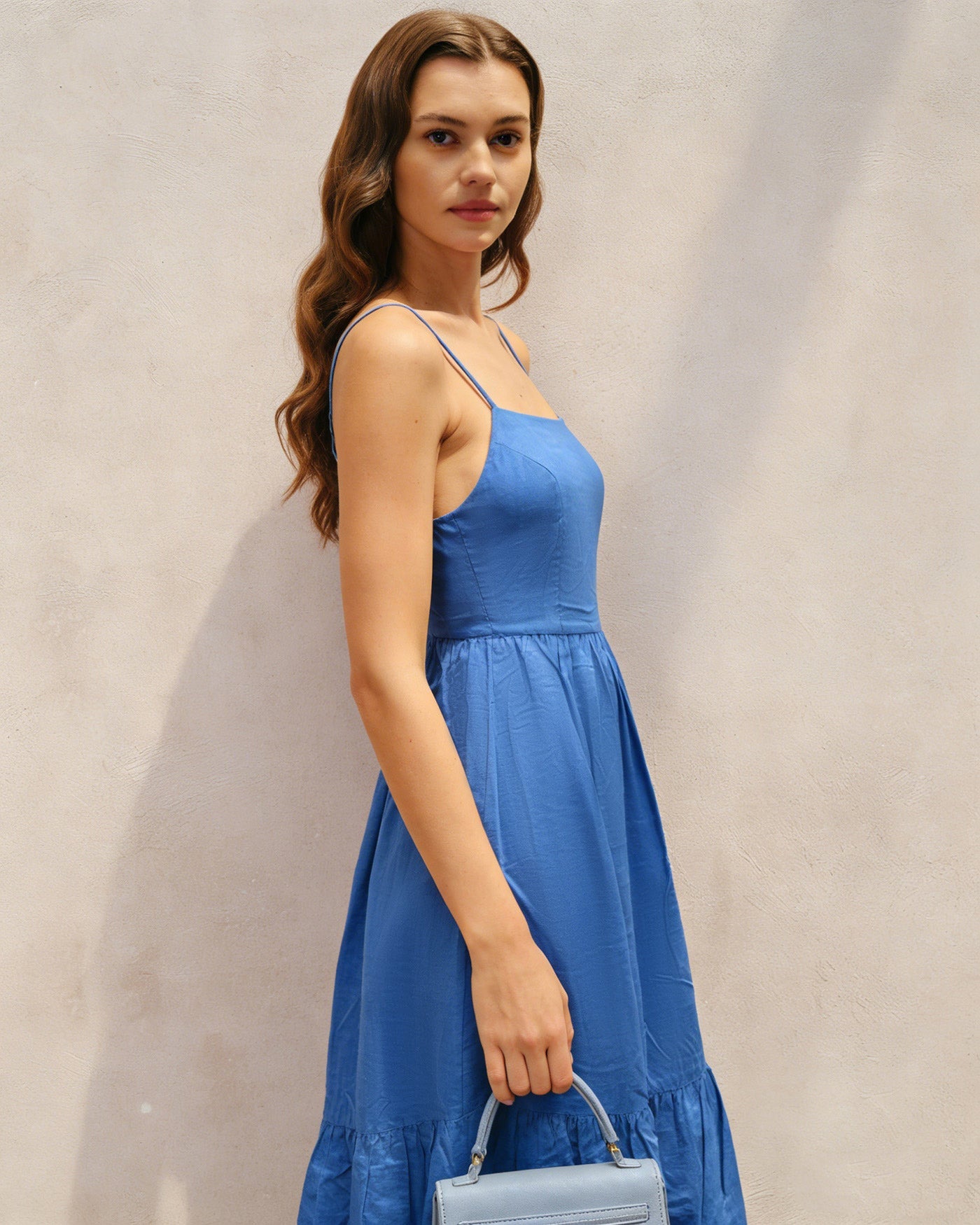 Vestido Maxi A-Line Sólido Azul
