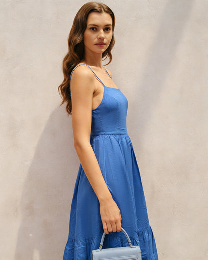 Vestido Maxi A-Line Sólido Azul