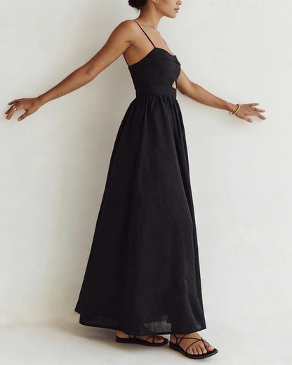 Vestido Maxi Slip Negro con Corte