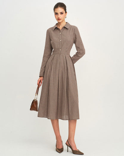 Vestido Midi A-Line de Cuadros Marrón