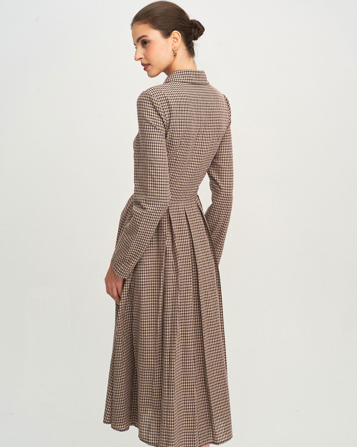 Vestido Midi A-Line de Cuadros Marrón