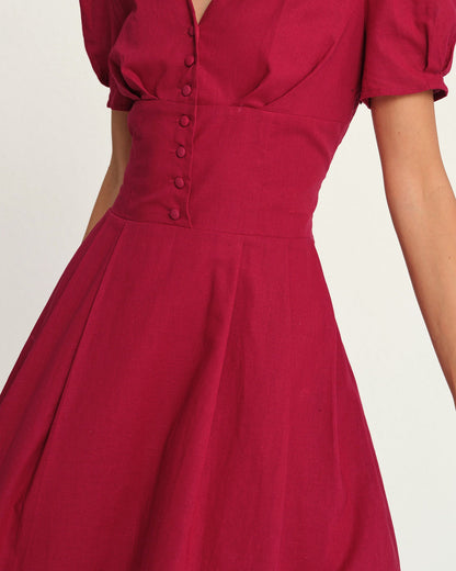 Vestido Midi Rojo con Escote en V