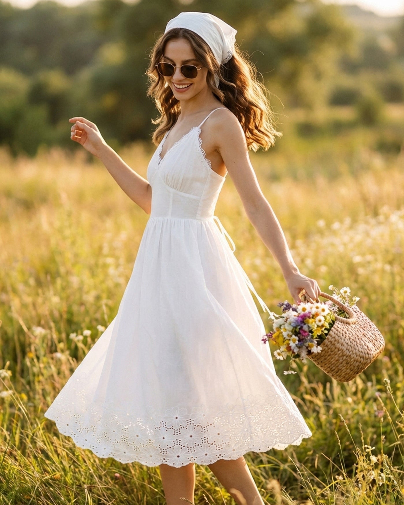 Vestido Midi de Encaje Blanco con Cruce